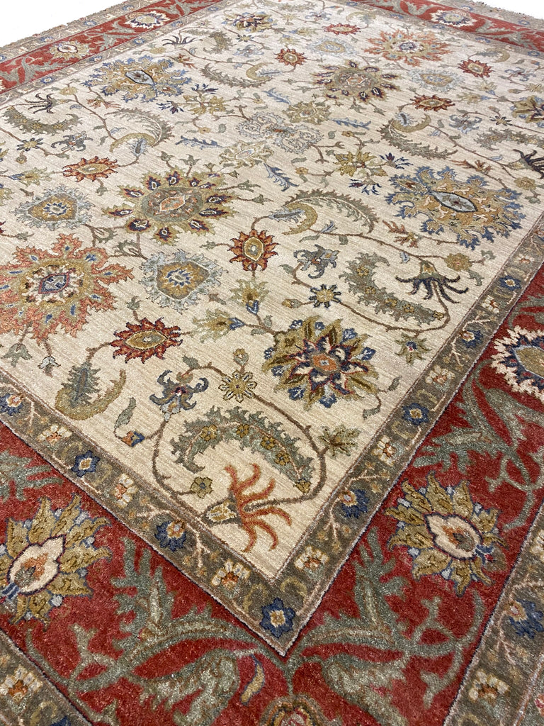 8 x 9.8 QUALITY AGRA RUG Beige Rust #F-6446