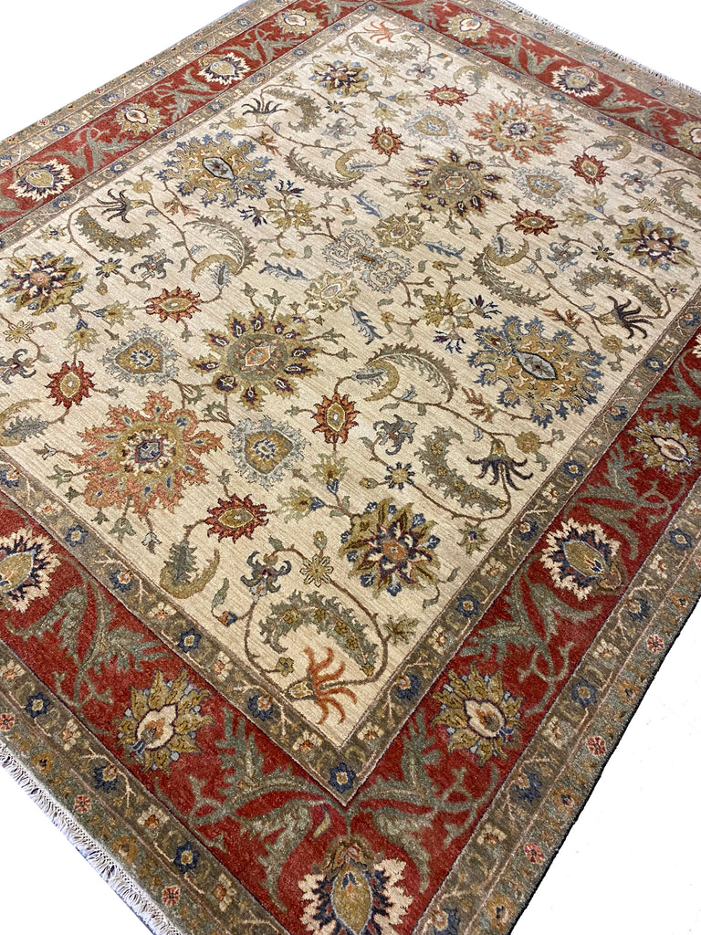 8 x 9.8 QUALITY AGRA RUG Beige Rust #F-6446