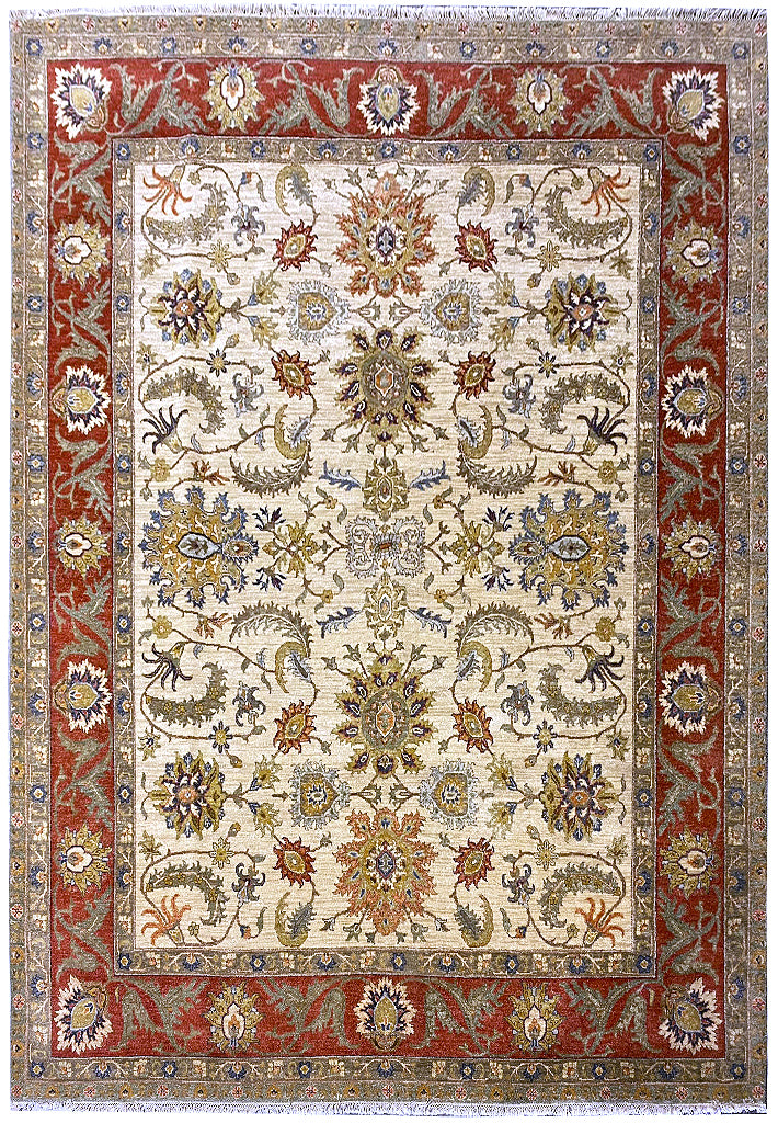8 x 9.8 QUALITY AGRA RUG Beige Rust #F-6446