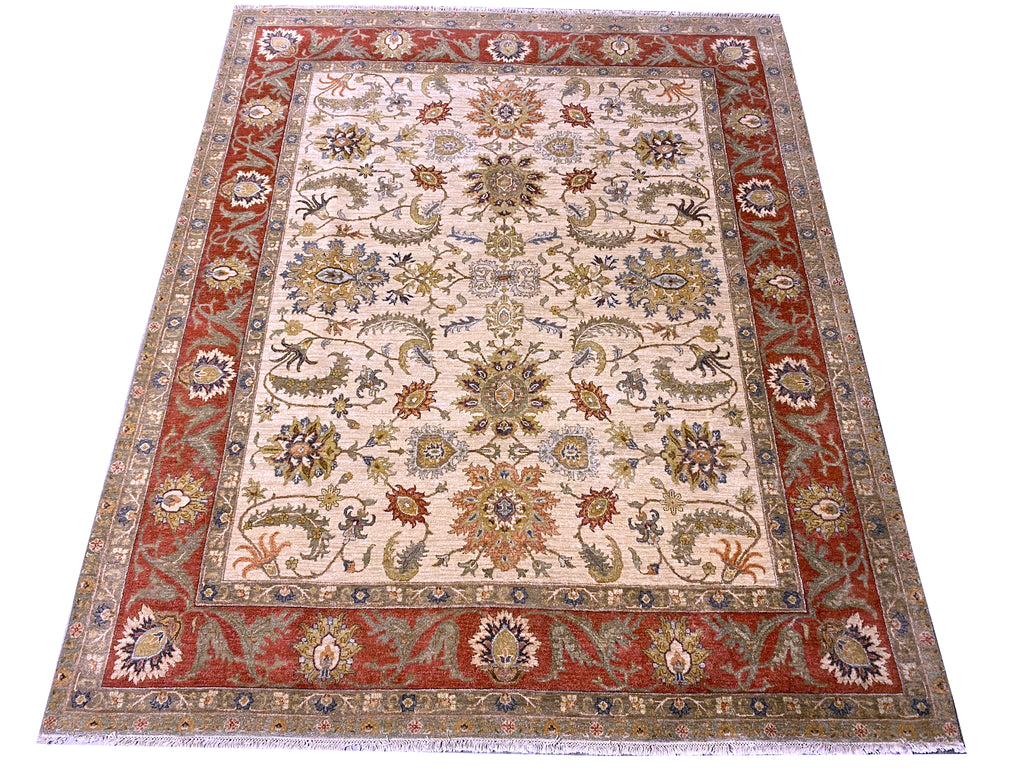8 x 9.8 QUALITY AGRA RUG Beige Rust #F-6446