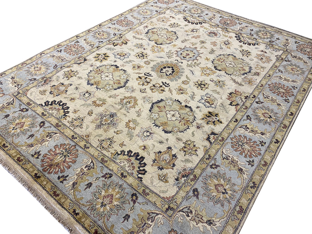 7.10 x 10 Handmade Decorative Quality Wool Rug IVORY LIGHT BLUE #F-6447
