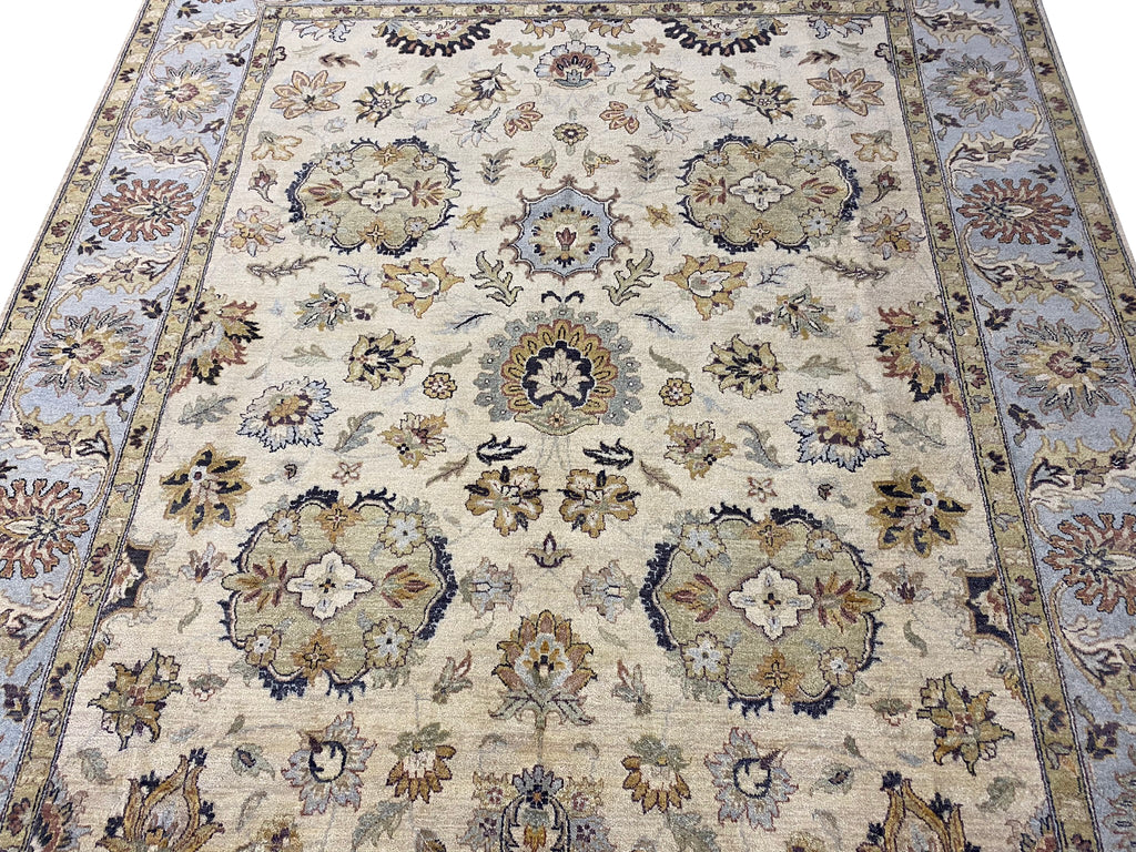 7.10 x 10 Handmade Decorative Quality Wool Rug IVORY LIGHT BLUE #F-6447
