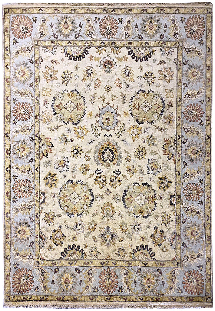 7.10 x 10 Handmade Decorative Quality Wool Rug IVORY LIGHT BLUE #F-6447