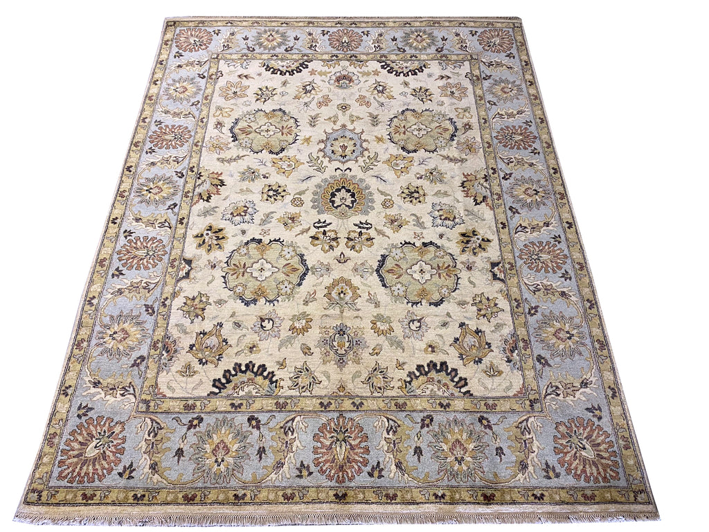 7.10 x 10 Handmade Decorative Quality Wool Rug IVORY LIGHT BLUE #F-6447