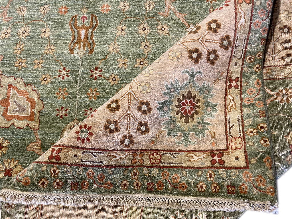 8 x 10 GREEN Agra Rug Handmade Quality Wool #F-6448
