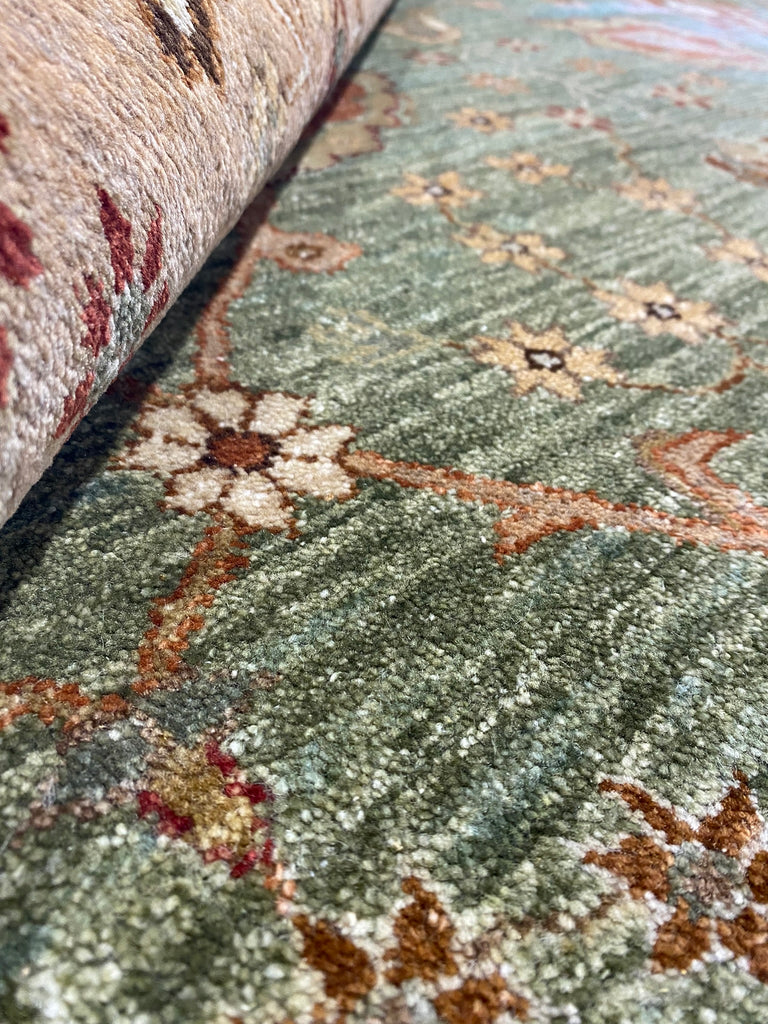 8 x 10 GREEN Agra Rug Handmade Quality Wool #F-6448