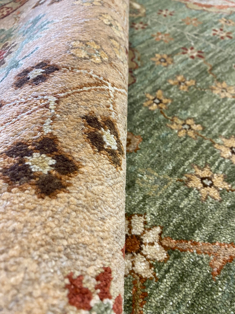 8 x 10 GREEN Agra Rug Handmade Quality Wool #F-6448