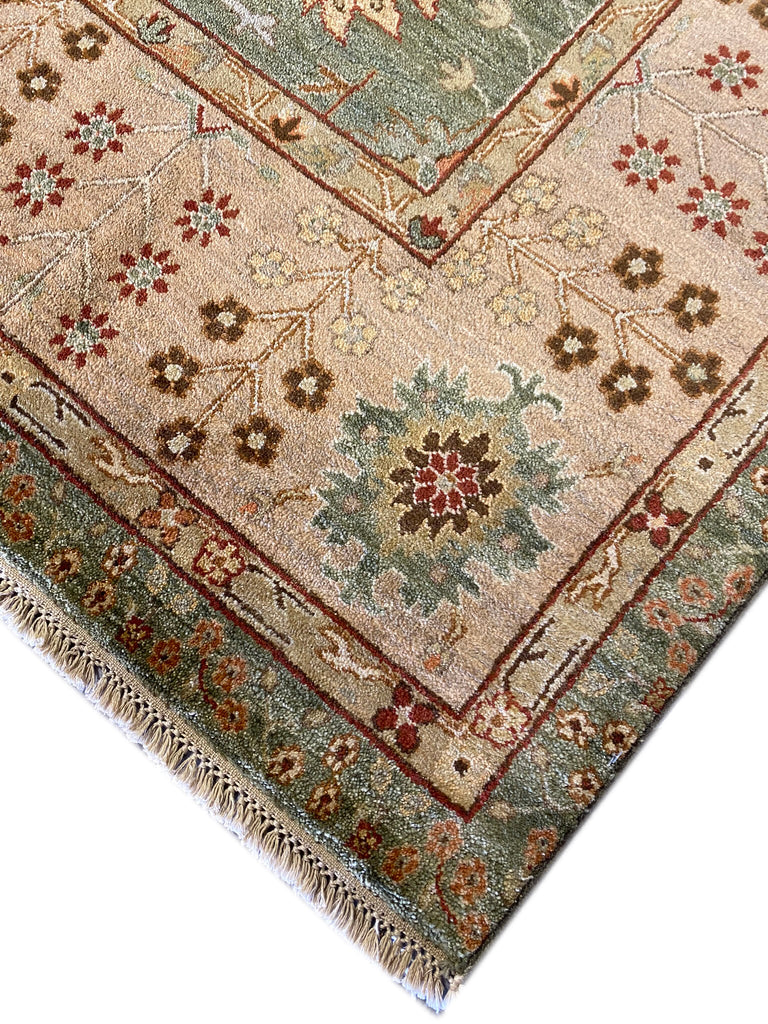 8 x 10 GREEN Agra Rug Handmade Quality Wool #F-6448