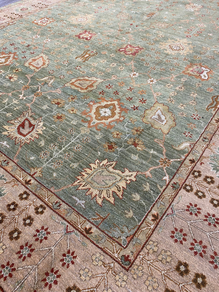 8 x 10 GREEN Agra Rug Handmade Quality Wool #F-6448