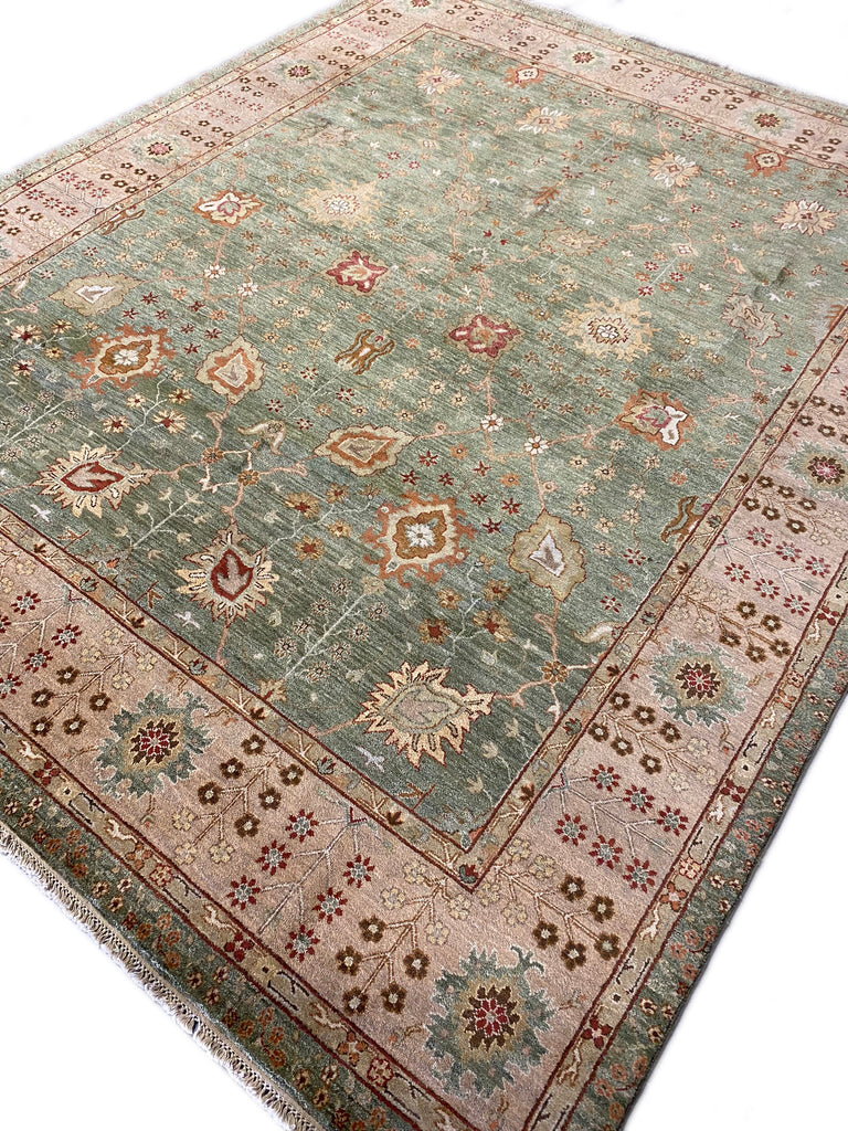 8 x 10 GREEN Agra Rug Handmade Quality Wool #F-6448