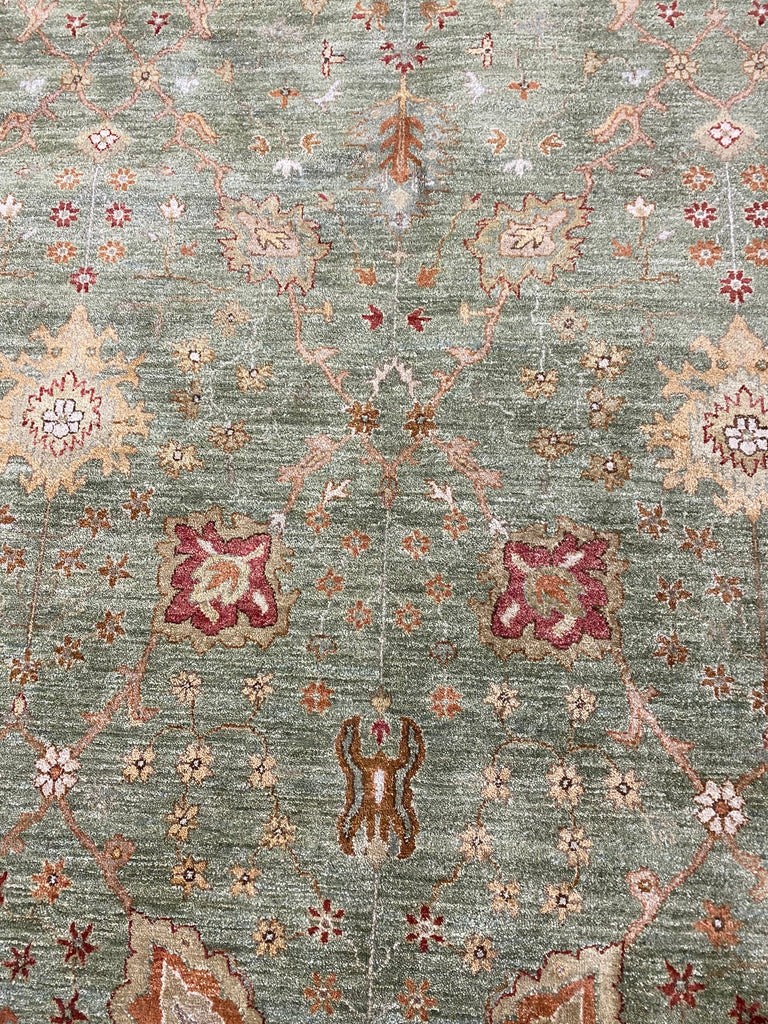 8 x 10 GREEN Agra Rug Handmade Quality Wool #F-6448