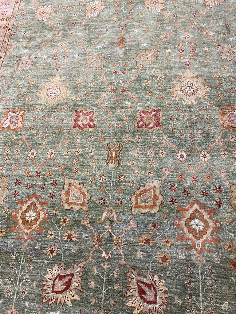 8 x 10 GREEN Agra Rug Handmade Quality Wool #F-6448