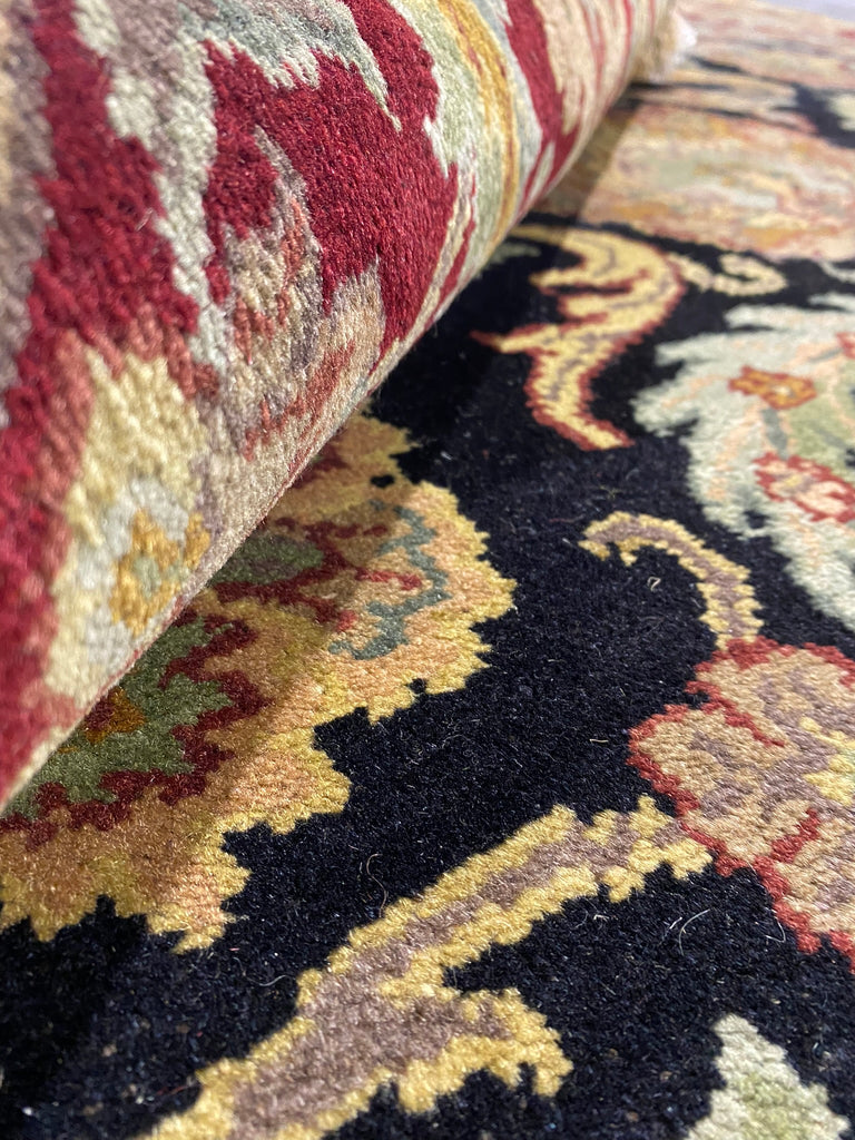 8 x 10 New Handmade Jaipour Quality Lustrous Dense Wool Rug RICH BLACK BURGUNDY #F-6456