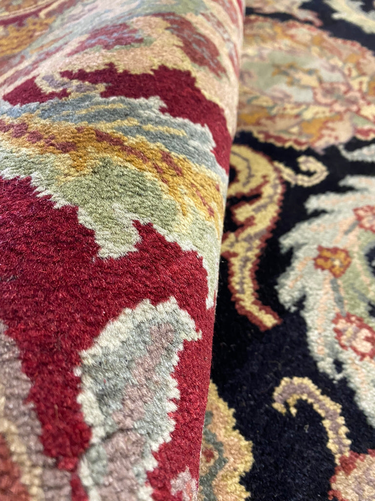 8 x 10 New Handmade Jaipour Quality Lustrous Dense Wool Rug RICH BLACK BURGUNDY #F-6456