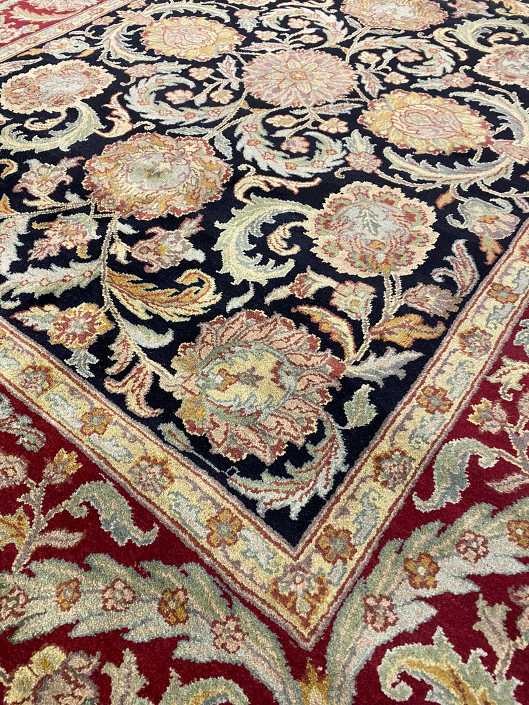 8 x 10 New Handmade Jaipour Quality Lustrous Dense Wool Rug RICH BLACK BURGUNDY #F-6456