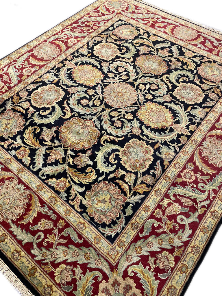8 x 10 New Handmade Jaipour Quality Lustrous Dense Wool Rug RICH BLACK BURGUNDY #F-6456