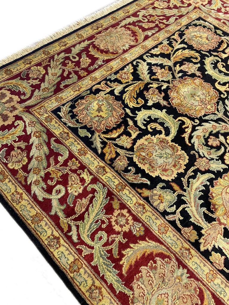 8 x 10 New Handmade Jaipour Quality Lustrous Dense Wool Rug RICH BLACK BURGUNDY #F-6456
