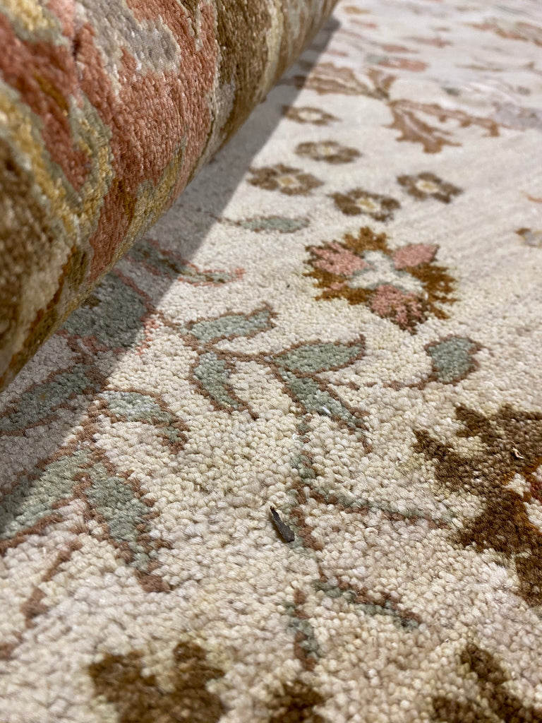 8.0 x 10 Agra Quality Wool Handmade Rug Beige Olive Green #F-6461