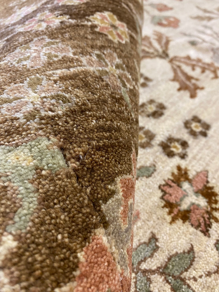 8.0 x 10 Agra Quality Wool Handmade Rug Beige Olive Green #F-6461