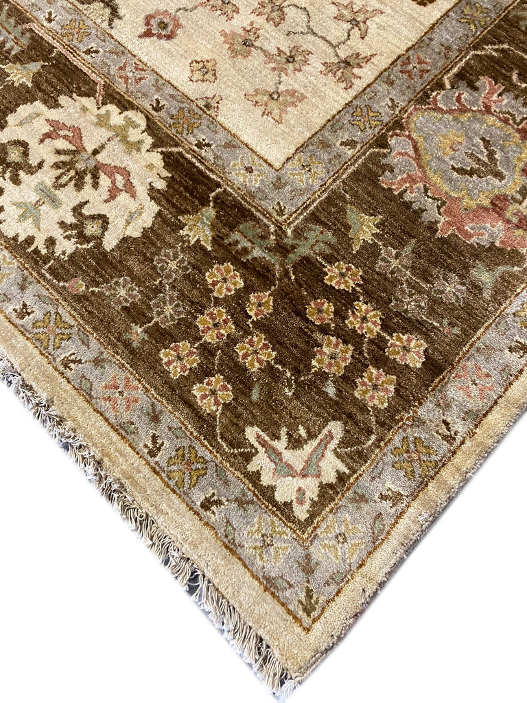8.0 x 10 Agra Quality Wool Handmade Rug Beige Olive Green #F-6461