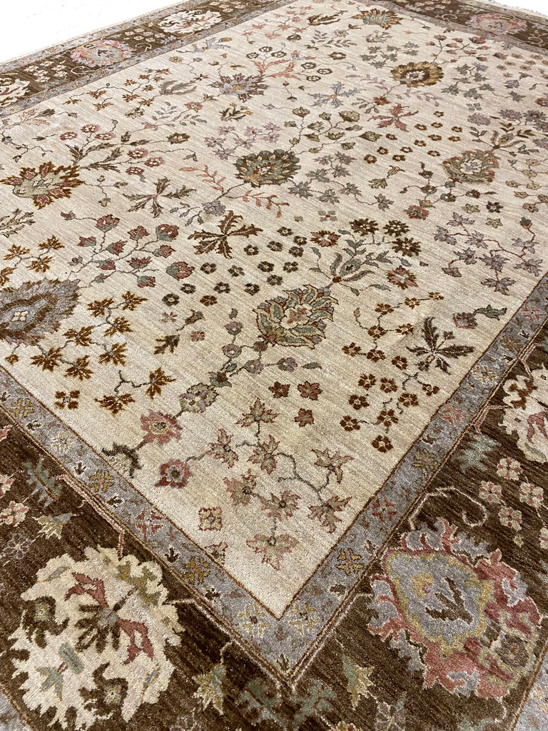 8.0 x 10 Agra Quality Wool Handmade Rug Beige Olive Green #F-6461