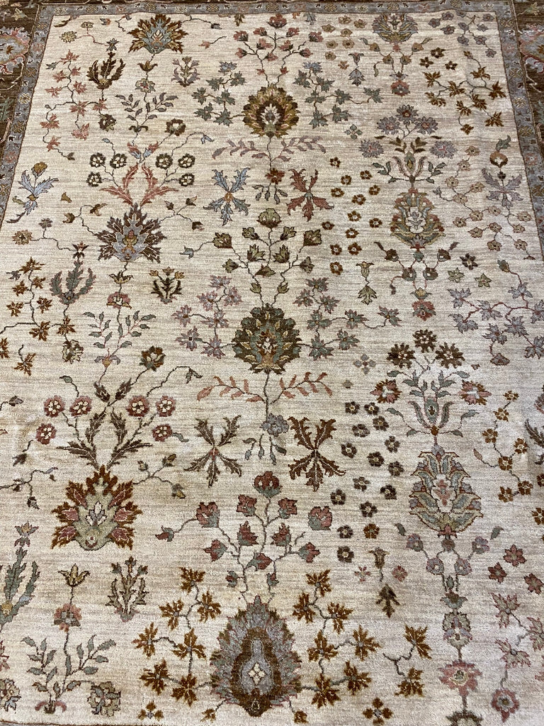 8.0 x 10 Agra Quality Wool Handmade Rug Beige Olive Green #F-6461