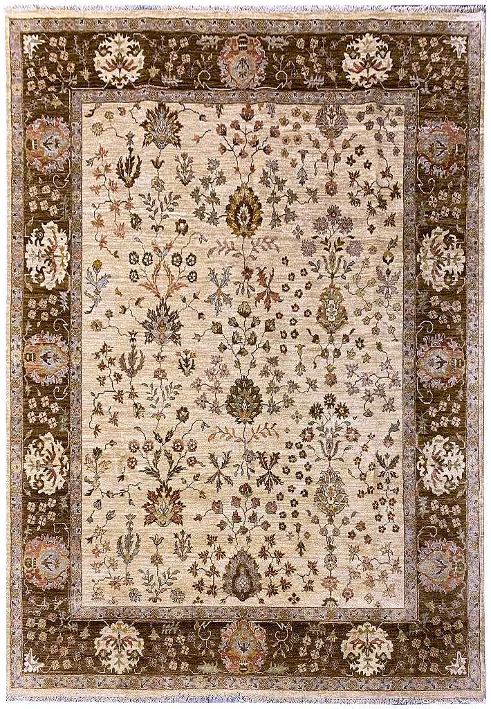 8.0 x 10 Agra Quality Wool Handmade Rug Beige Olive Green #F-6461