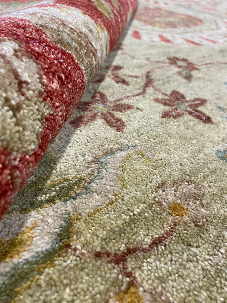 8.0 x 10.2 Natural Quality Wool Handmade Agra Rug GREEN RUST #F-6476