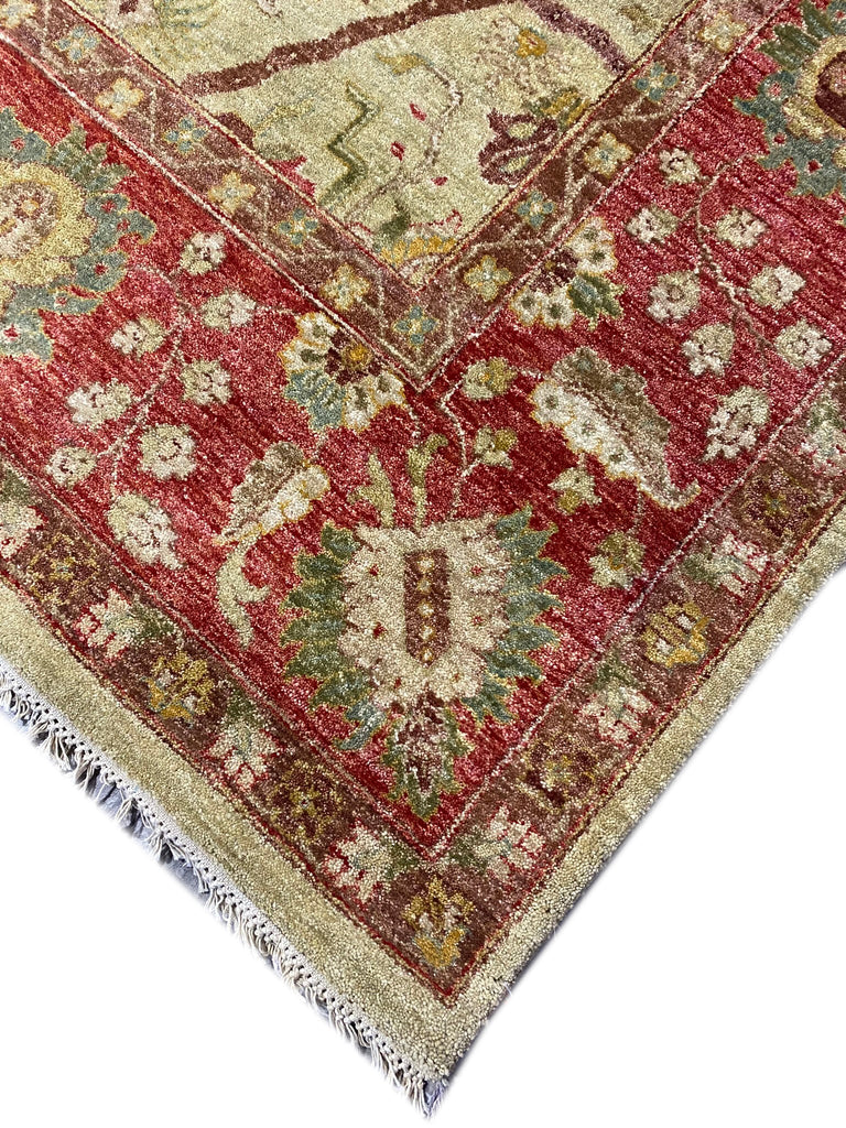 8.0 x 10.2 Natural Quality Wool Handmade Agra Rug GREEN RUST #F-6476