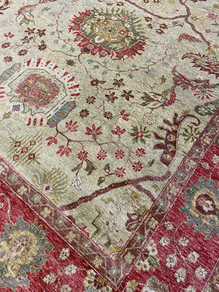 8.0 x 10.2 Natural Quality Wool Handmade Agra Rug GREEN RUST #F-6476