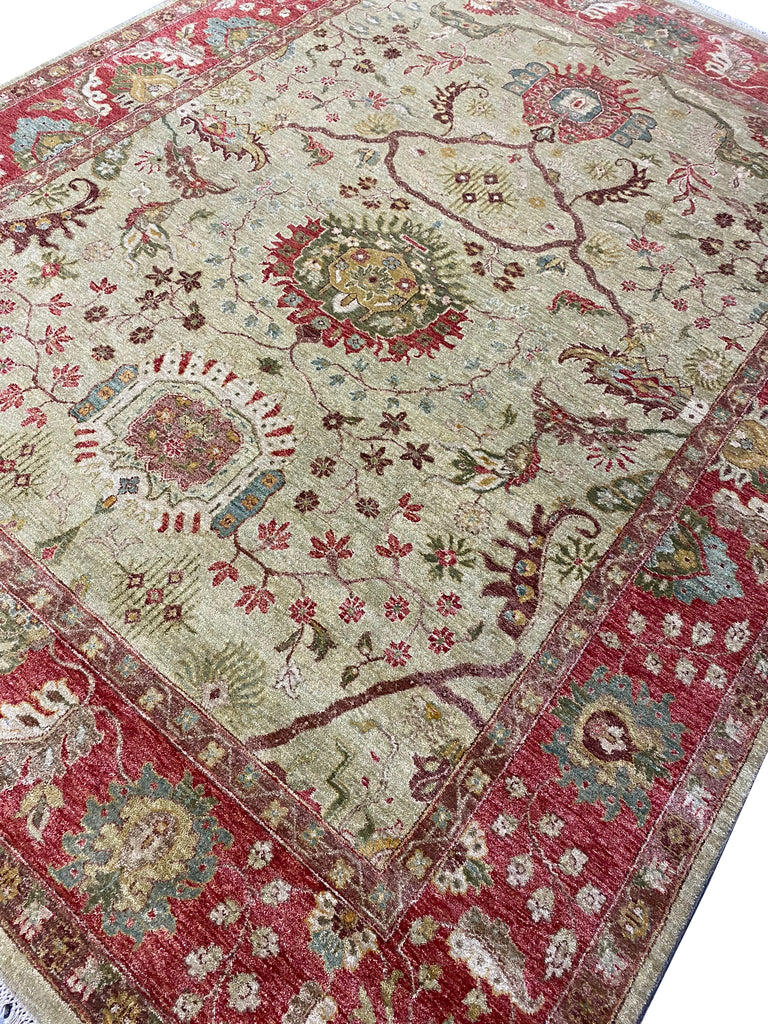 8.0 x 10.2 Natural Quality Wool Handmade Agra Rug GREEN RUST #F-6476