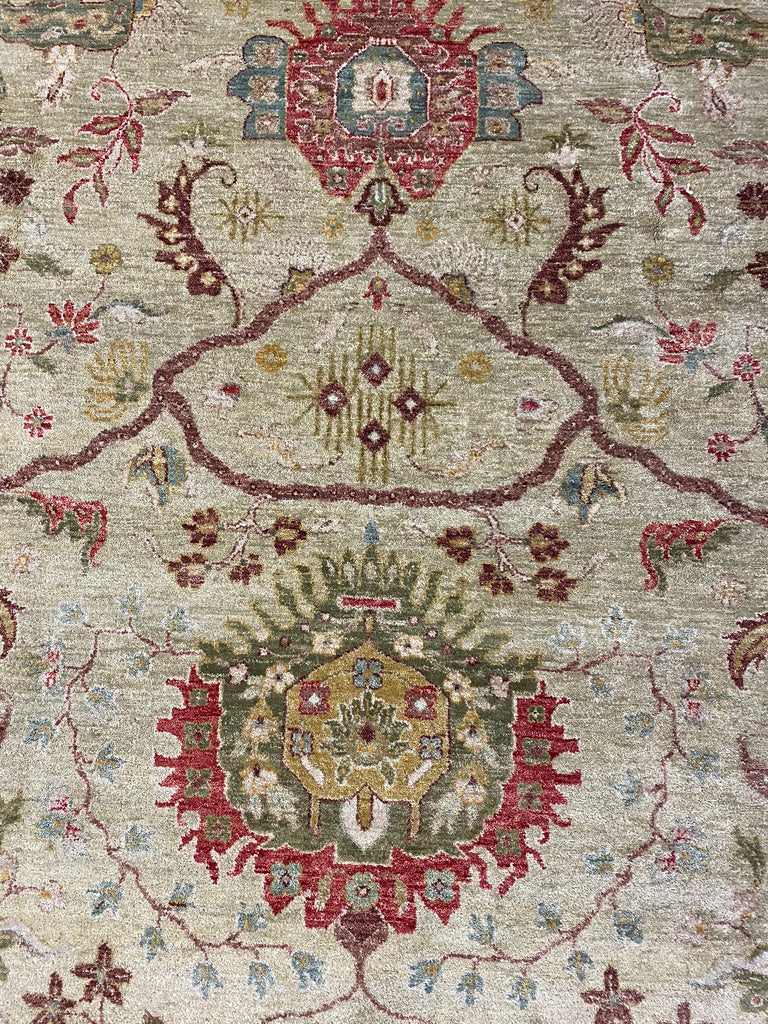 8.0 x 10.2 Natural Quality Wool Handmade Agra Rug GREEN RUST #F-6476