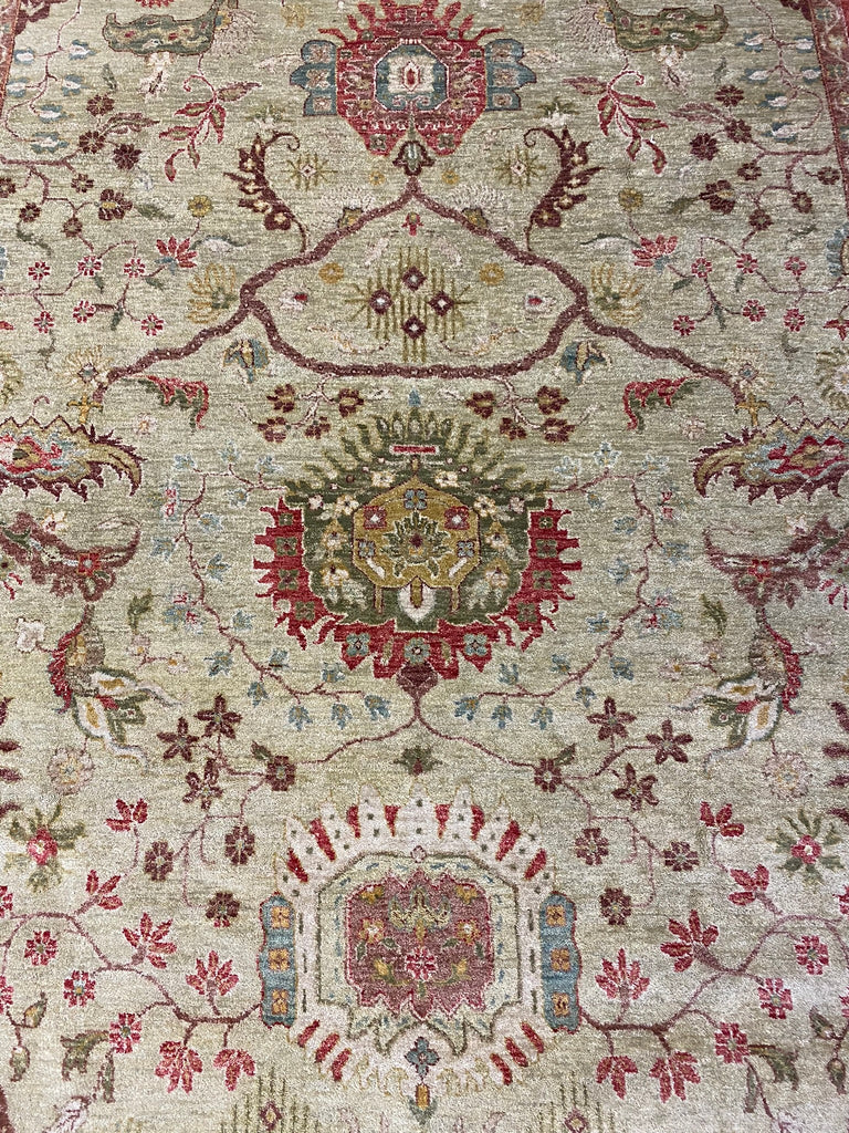 8.0 x 10.2 Natural Quality Wool Handmade Agra Rug GREEN RUST #F-6476