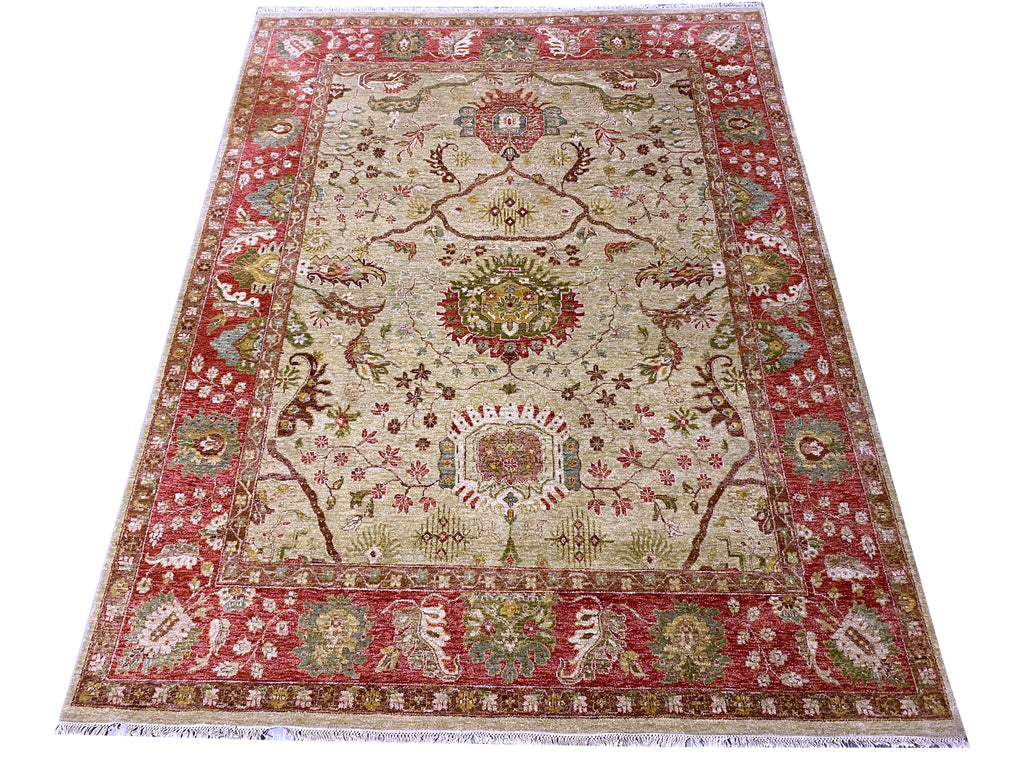 8.0 x 10.2 Natural Quality Wool Handmade Agra Rug GREEN RUST #F-6476