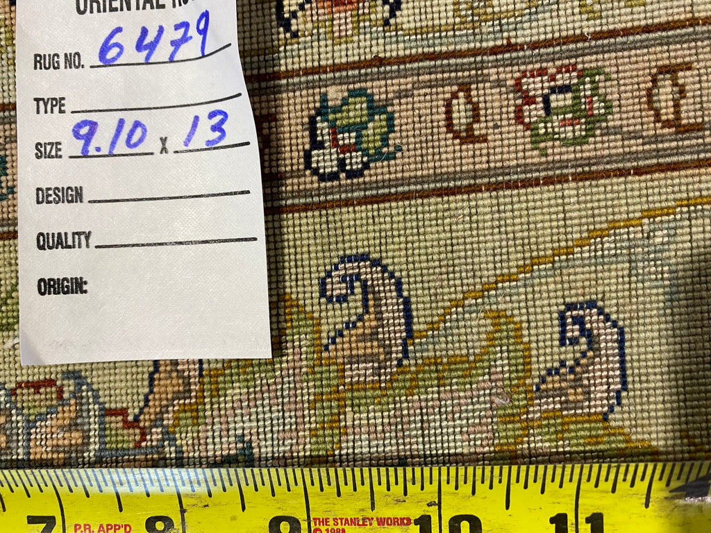 9.10 x 13 Fine Weave 400 KPSI Wool and Silk Persian Tabriz SIGNED Rug Handmade IRAN #F-6479