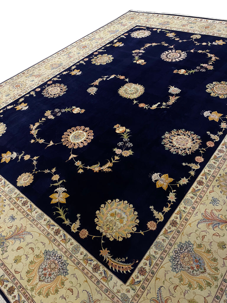9.10 x 13 Fine Weave 400 KPSI Wool and Silk Persian Tabriz SIGNED Rug Handmade IRAN #F-6479
