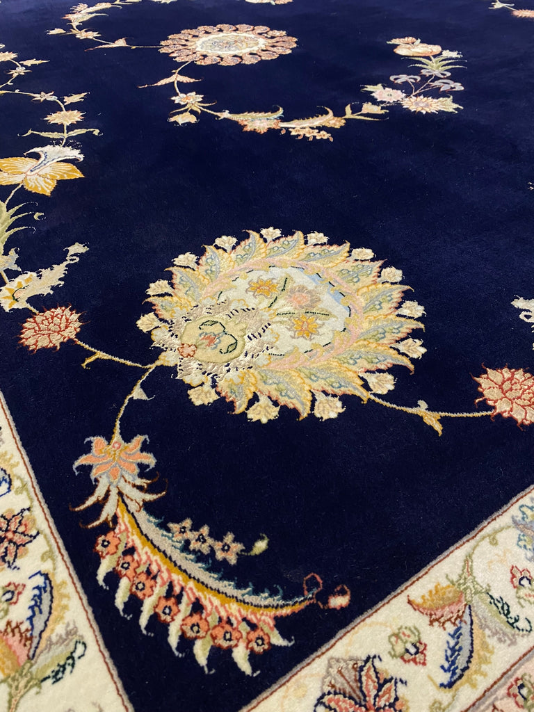 9.10 x 13 Fine Weave 400 KPSI Wool and Silk Persian Tabriz SIGNED Rug Handmade IRAN #F-6479