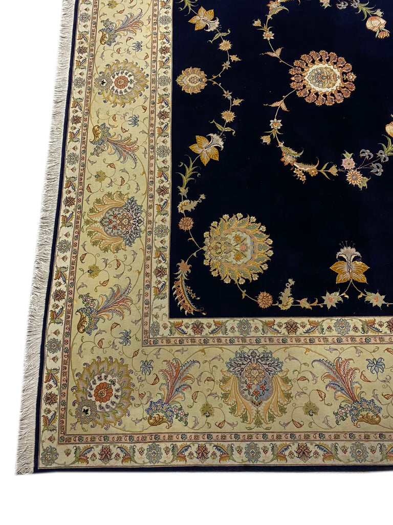 9.10 x 13 Fine Weave 400 KPSI Wool and Silk Persian Tabriz SIGNED Rug Handmade IRAN #F-6479