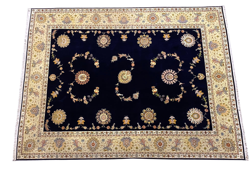 9.10 x 13 Fine Weave 400 KPSI Wool and Silk Persian Tabriz SIGNED Rug Handmade IRAN #F-6479