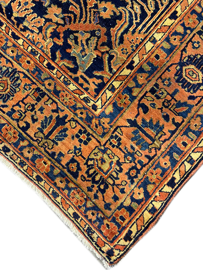 6 x 8.8 Authentic Antique Persian Blue Sarouk Mohajeran Rug #F-6481