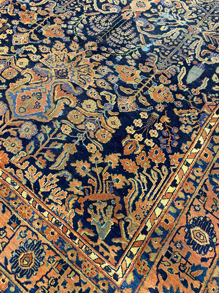 6 x 8.8 Authentic Antique Persian Blue Sarouk Mohajeran Rug #F-6481