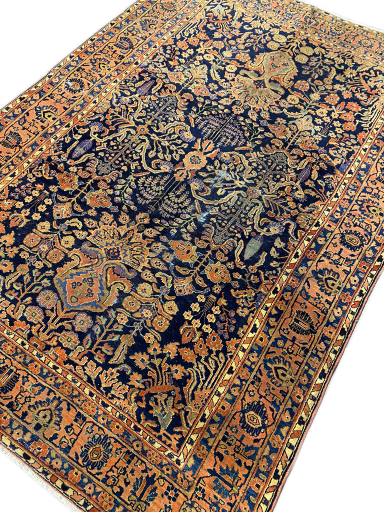 6 x 8.8 Authentic Antique Persian Blue Sarouk Mohajeran Rug #F-6481