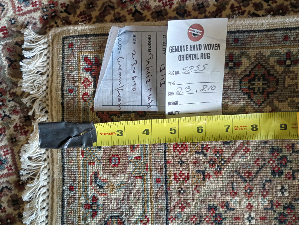 2.3 x 8.10 Hand-Knotted Wool and Silk Mahi Tabriz Carpet #F-5855