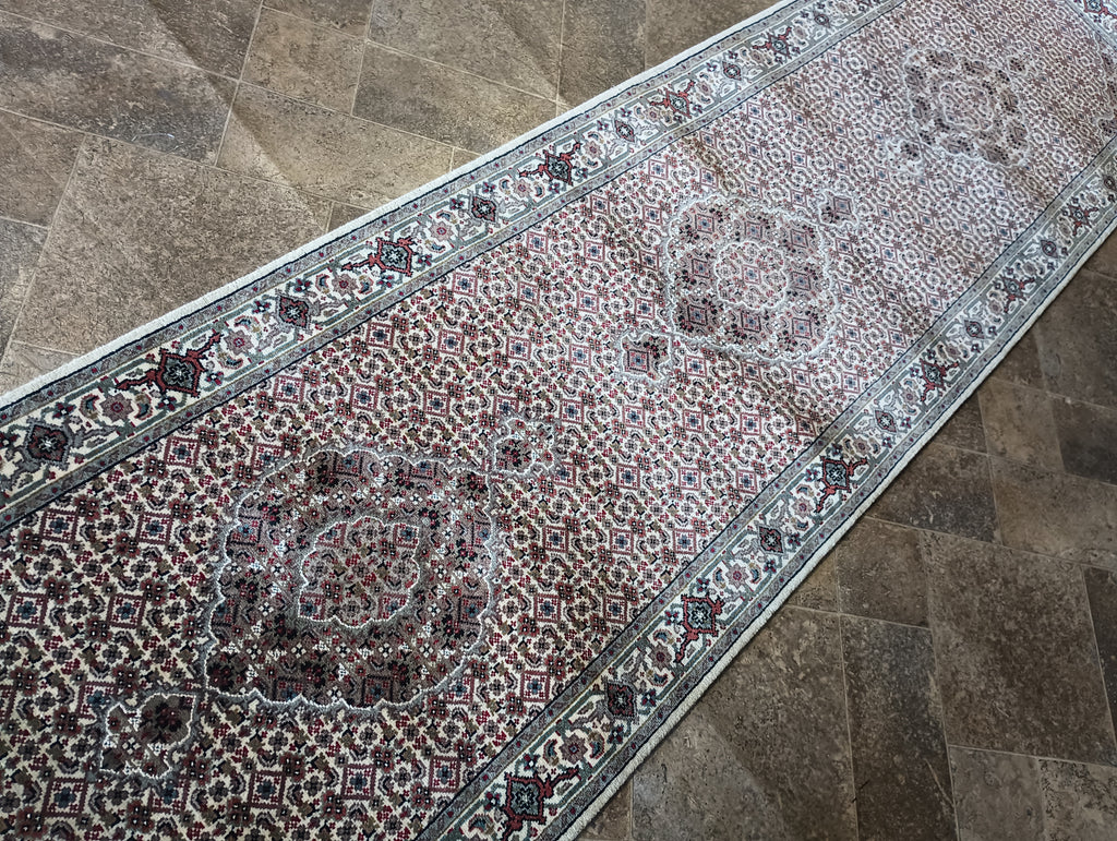 2.3 x 8.10 Hand-Knotted Wool and Silk Mahi Tabriz Carpet #F-5855