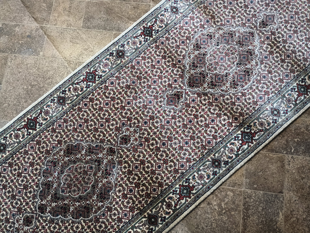 2.3 x 8.10 Hand-Knotted Wool and Silk Mahi Tabriz Carpet #F-5855