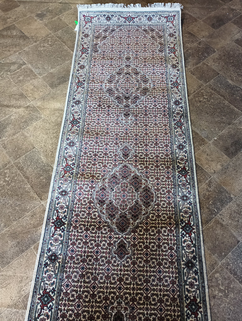 2.3 x 8.10 Hand-Knotted Wool and Silk Mahi Tabriz Carpet #F-5855