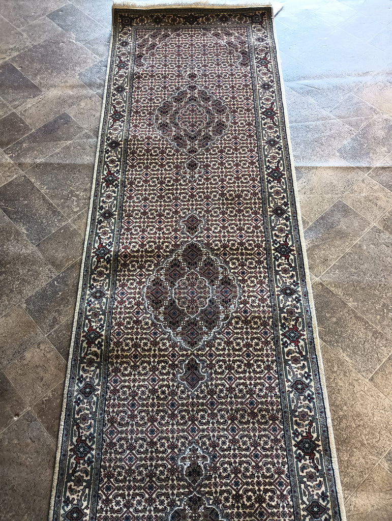 2.3 x 8.10 Hand-Knotted Wool and Silk Mahi Tabriz Carpet #F-5855