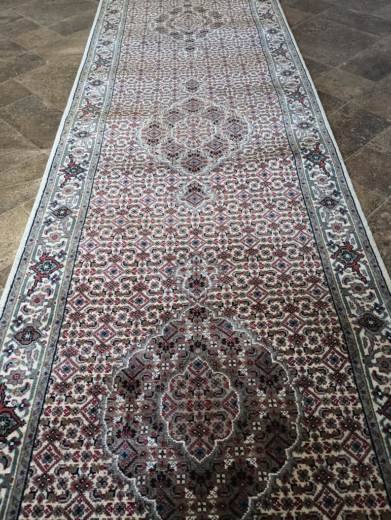 2.3 x 8.10 Hand-Knotted Wool and Silk Mahi Tabriz Carpet #F-5855