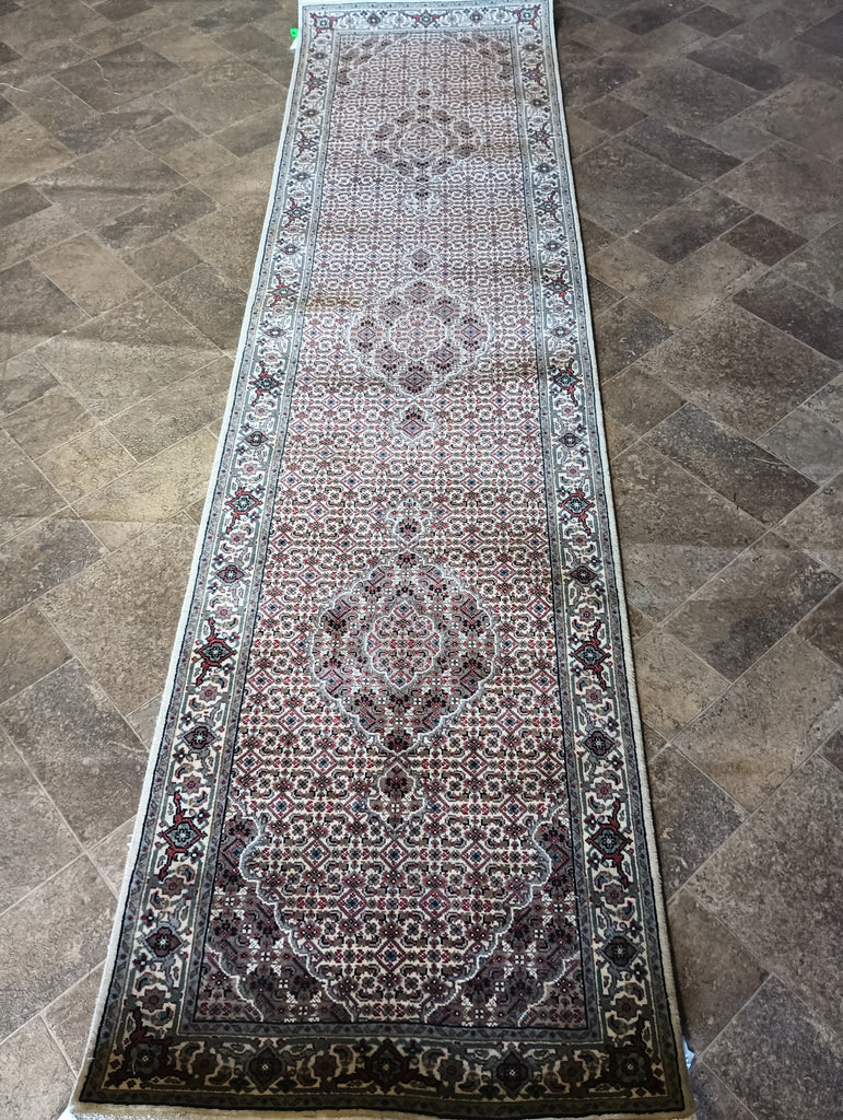 2.3 x 8.10 Hand-Knotted Wool and Silk Mahi Tabriz Carpet #F-5855