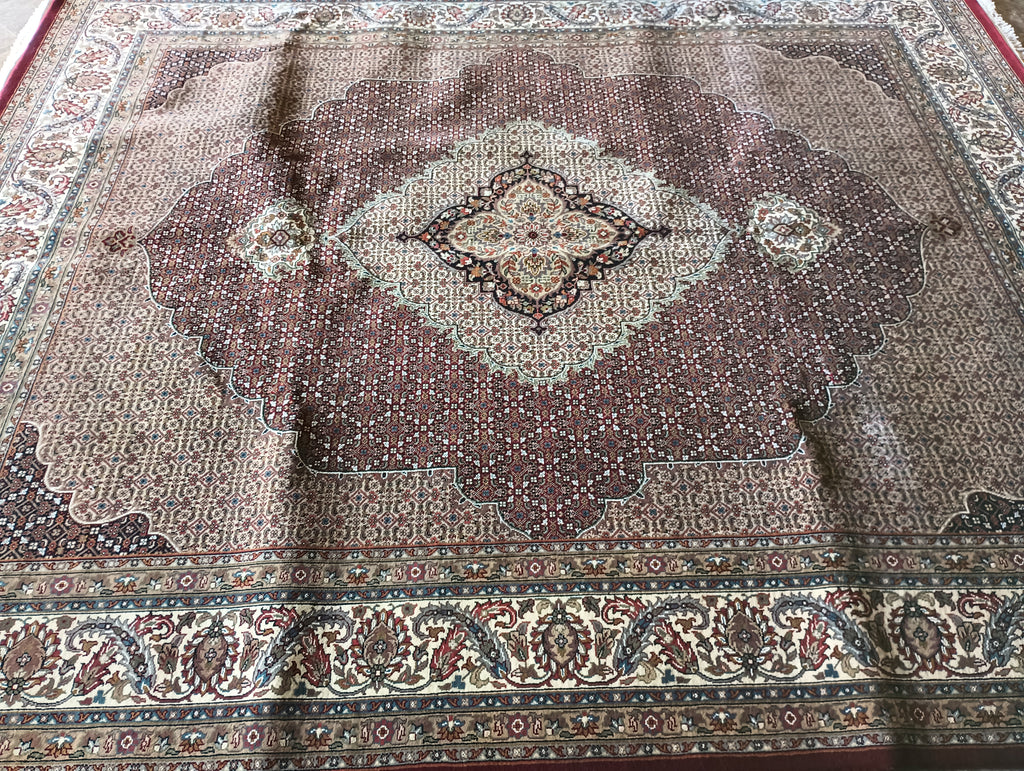 8.2 x 9.9 MAHI TABRIZ QUALITY RUG Wool and Silk Burgundy #F-5882